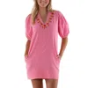 Emily Mccarthy Hampton Mini Dress In Rose Linen In Pattern