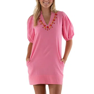 Emily Mccarthy Hampton Mini Dress In Rose Linen In Pattern