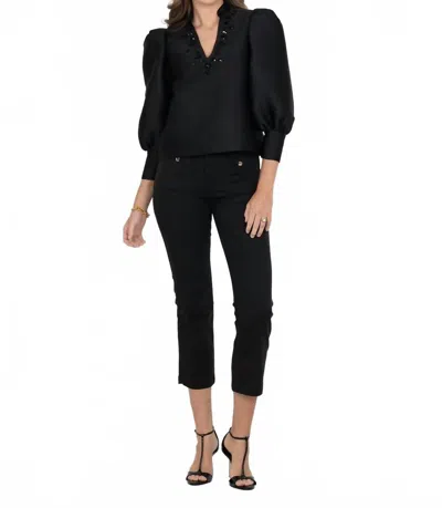 Emily Mccarthy Hampton Puff Sleeve Top In Midnight In Black