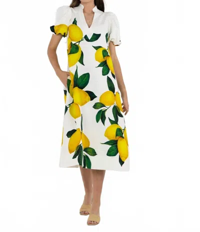 Emily Mccarthy Hampton Puff Sleeves Dress In Limone In Multi