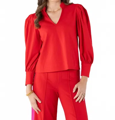 Emily Mccarthy Hampton V Neck Top In High Risk Red