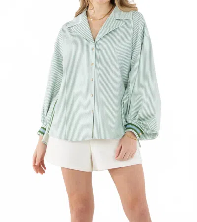Emily Mccarthy Iris Oxford Top In Feldspar Stripe In Green