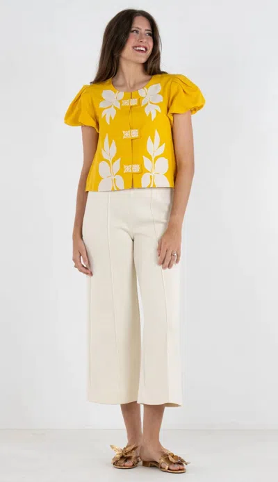 Emily Mccarthy Isabella Short Sleeve Top In Golden Hour In Yellow