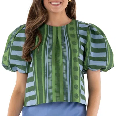 Emily Mccarthy Jane Puff Sleeve Top In Forest Jubille Jacquard In Green