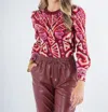 Emily Mccarthy Julia Sweater In Tribal Palm In Burgundy