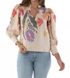Emily Mccarthy Hampton Blouson Sleeves Top In Botanical Muse In Neutral