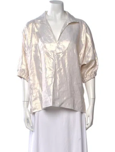 Pre-owned Emily Mccarthy Linen V-neck Top W/ Tags In White