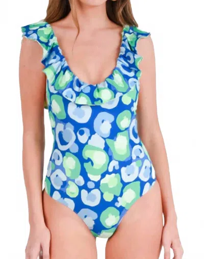 Emily Mccarthy Lola Reversible One-piece Swimsuit In Sea Glass Spotcheetah/deco Palm In Multi