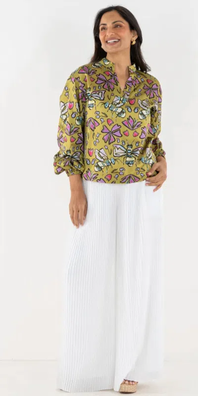 Emily Mccarthy Lolli Blouson Sleeves Top In Dutch In Green