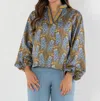 Emily Mccarthy Lolli Long Blouson Sleeve Top In Bluebonnet In Multi