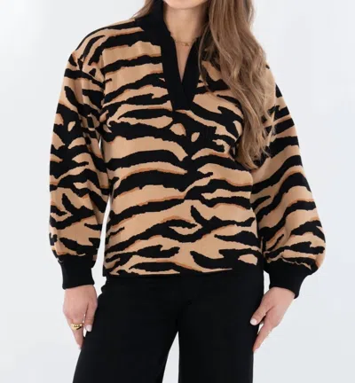 Emily Mccarthy Lolli V-neck Sweater In Tiger In Animal Print