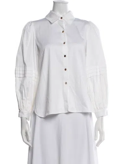 Pre-owned Emily Mccarthy Long Sleeve Blouse In White