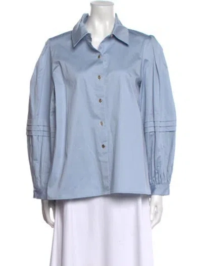 Pre-owned Emily Mccarthy Long Sleeve Button-up Top W/ Tags In Blue