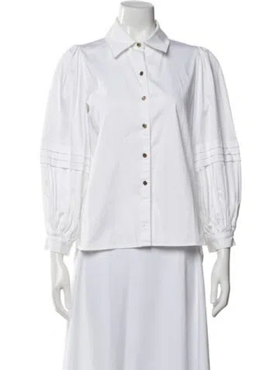 Pre-owned Emily Mccarthy Long Sleeve Button-up Top In White
