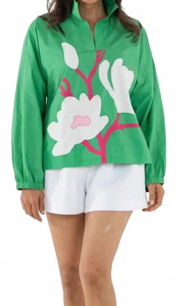 Emily Mccarthy Long Sleeve Poppy Blouse In Dutch Garden In Green