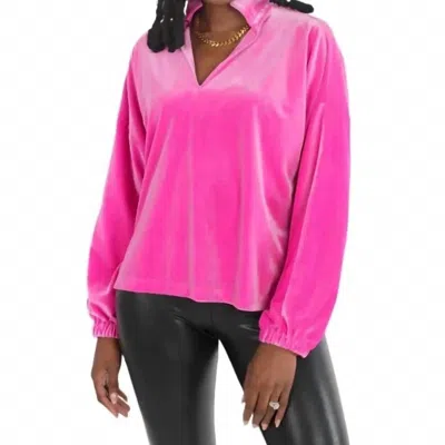 Emily Mccarthy Long Sleeve Poppy Pop-over Top In Fuchsia Velvet In Pink