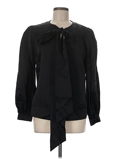 Pre-owned Emily Mccarthy Long Sleeve Silk Top Black Tie Neck Tops