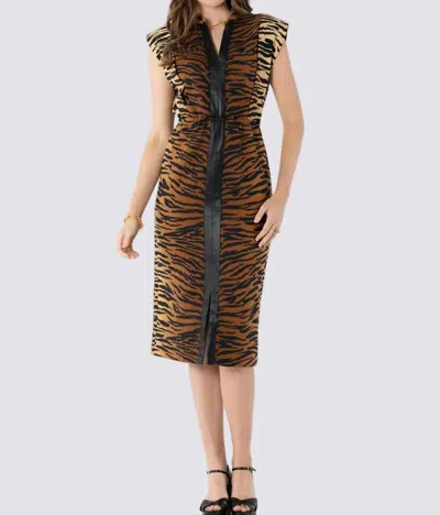 Emily Mccarthy Meme Dress In Tiger Jacqard In Brown