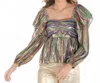 Emily Mccarthy Gigi Metallic Long Sleeve Top In Tinsel Met In Multi