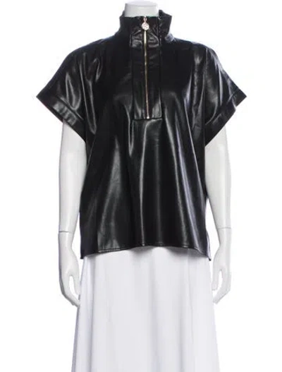 Pre-owned Emily Mccarthy Mock Neck Short Sleeve Top In Black