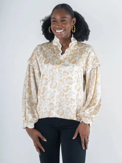 Emily Mccarthy Orchid Long Sleeve Top In Neutral Freckle Spot Cheetah In Multi