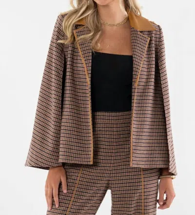 Emily Mccarthy Overlay Cape Top In Tweed In Brown