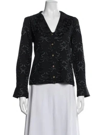 Pre-owned Emily Mccarthy Patterned V-neck Blouse In Blue