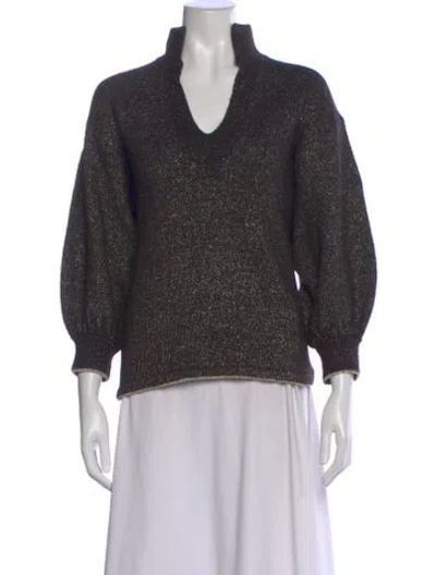 Pre-owned Emily Mccarthy Patterned V-neck Top In Black