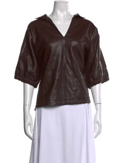 Pre-owned Emily Mccarthy Patterned V-neck Top In Brown