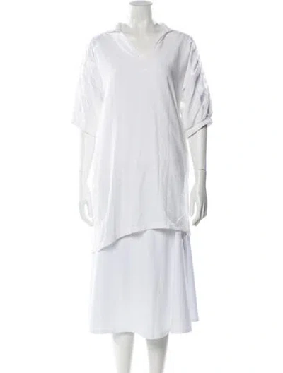 Pre-owned Emily Mccarthy Patterned V-neck Tunic In White