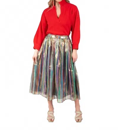 Emily Mccarthy Pleated Midi Skirt In Tinsel Metallic In Multi