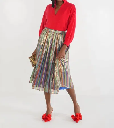 Emily Mccarthy Pleated Midi Skirt In Tinsel In Multi
