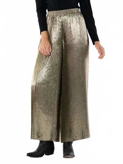 Emily Mccarthy Pleated Wide Leg Pants In Black/gold