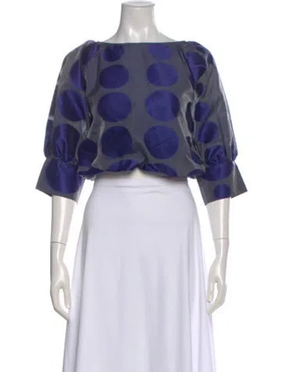 Pre-owned Emily Mccarthy Polka Dot Print Crew Neck Blouse W/ Tags In Blue