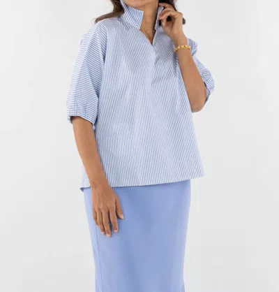 Emily Mccarthy Poppy High Neck Top In Grapemist Stripe In Blue