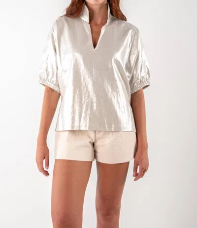 Emily Mccarthy Poppy Metallic Top In Platinum Linen