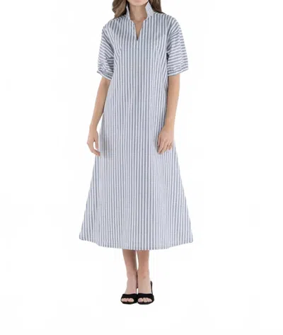 Emily Mccarthy Poppy Midi Dress In Black Stripe In Blue