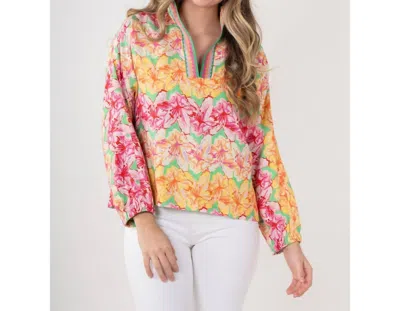 Emily Mccarthy Azalea Poppy Pop-over Top In Orange Multicolor