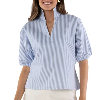 Emily Mccarthy Poppy Top In Grapemist Stripe Lightweight Twill In Blue