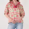Emily Mccarthy Poppy Dolman Sleeves Top In Floral Garden Cheetah In Multi