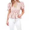 Emily Mccarthy Posey Puff Sleeves Top In Highlighter Stripe In Multi
