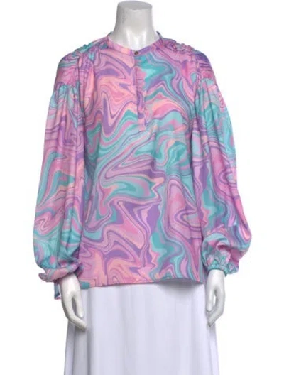 Pre-owned Emily Mccarthy Printed Crew Neck Blouse In Multi