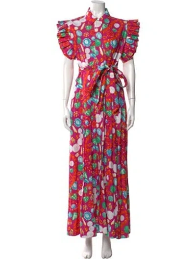Pre-owned Emily Mccarthy Printed Long Dress In Pink