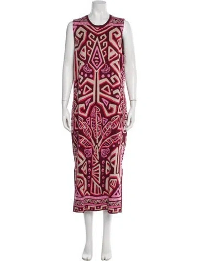 Pre-owned Emily Mccarthy Printed Long Dress W/ Tags In Red