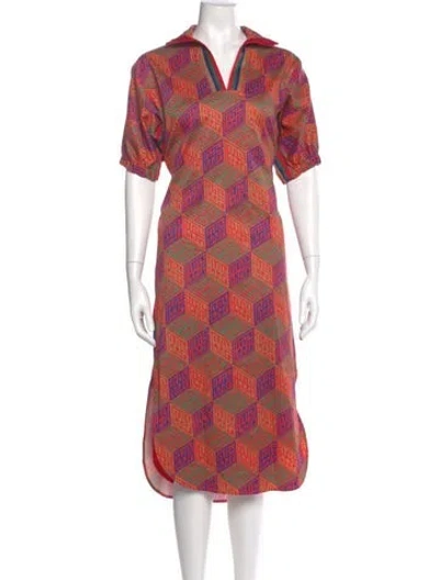 Pre-owned Emily Mccarthy Printed Midi Length Dress In Pink
