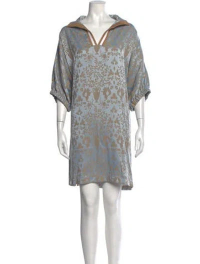 Pre-owned Emily Mccarthy Printed Mini Dress In Blue