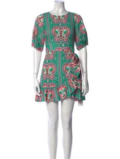 Pre-owned Emily Mccarthy Printed Mini Dress W/ Tags In Green