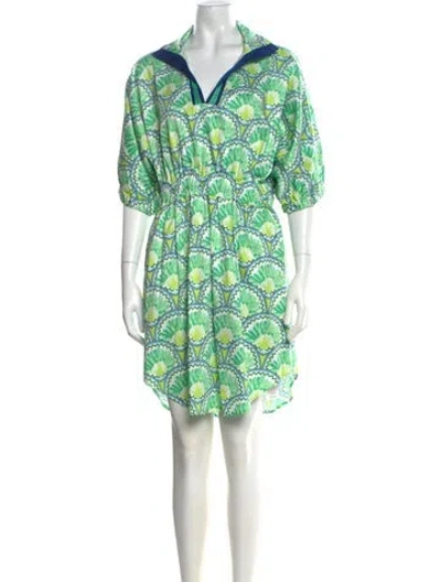 Pre-owned Emily Mccarthy Printed Mini Dress W/ Tags In Green