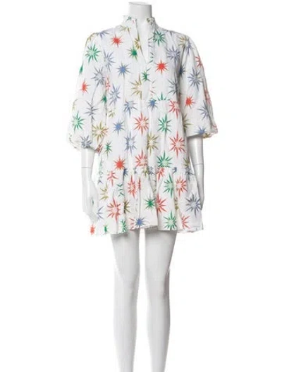 Pre-owned Emily Mccarthy Printed Mini Dress In White