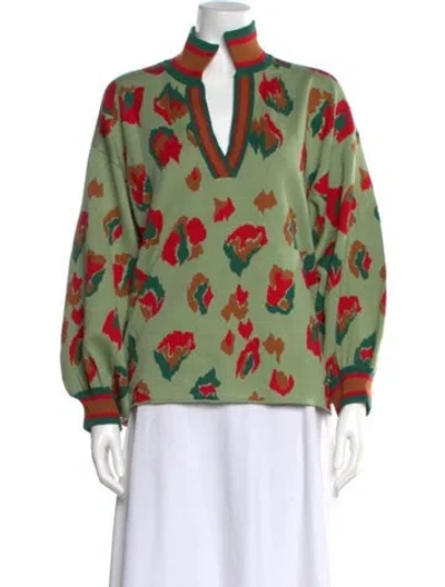 Pre-owned Emily Mccarthy Printed Mock Neck Sweater In Green